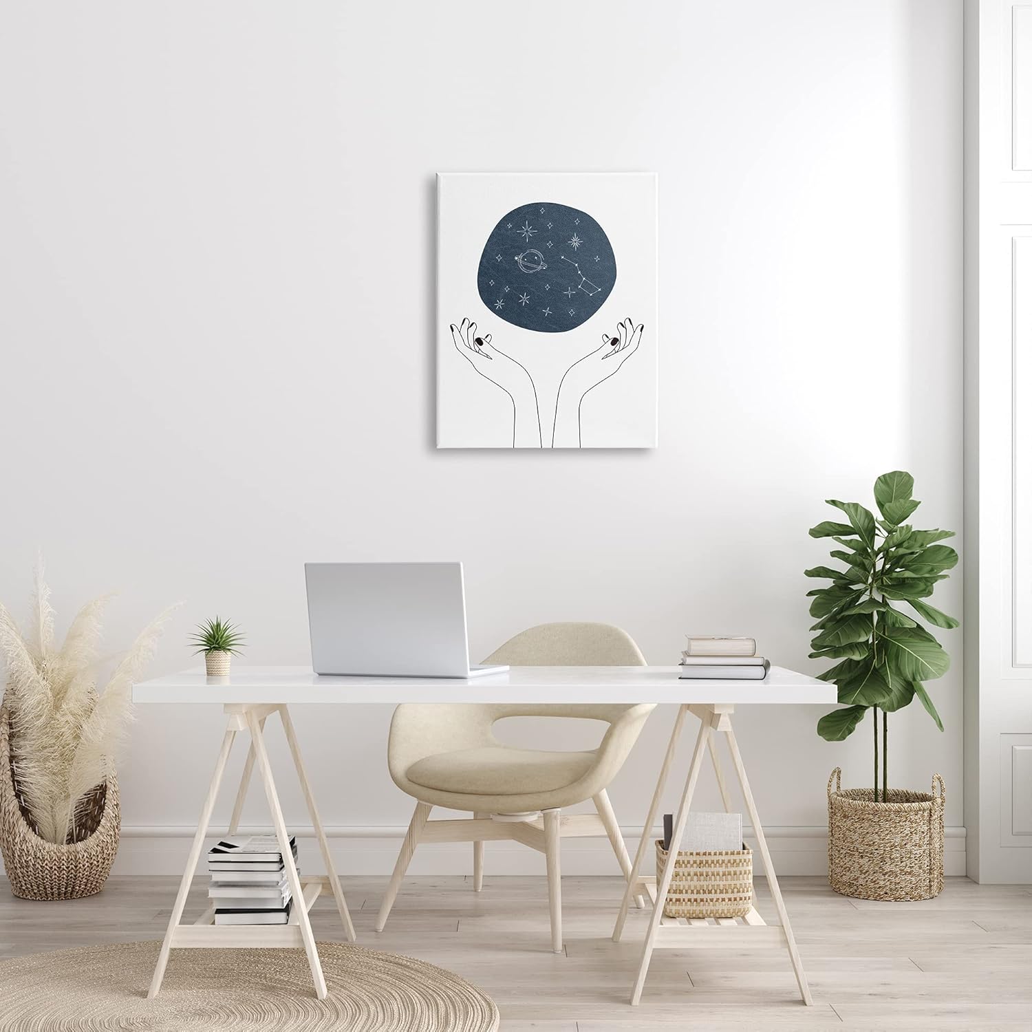 Stupell Industries Hands Holding Galaxy Constellations Minimal Blue, Designed by JJ Design House LLC Canvas Wall Art, 16 x 20