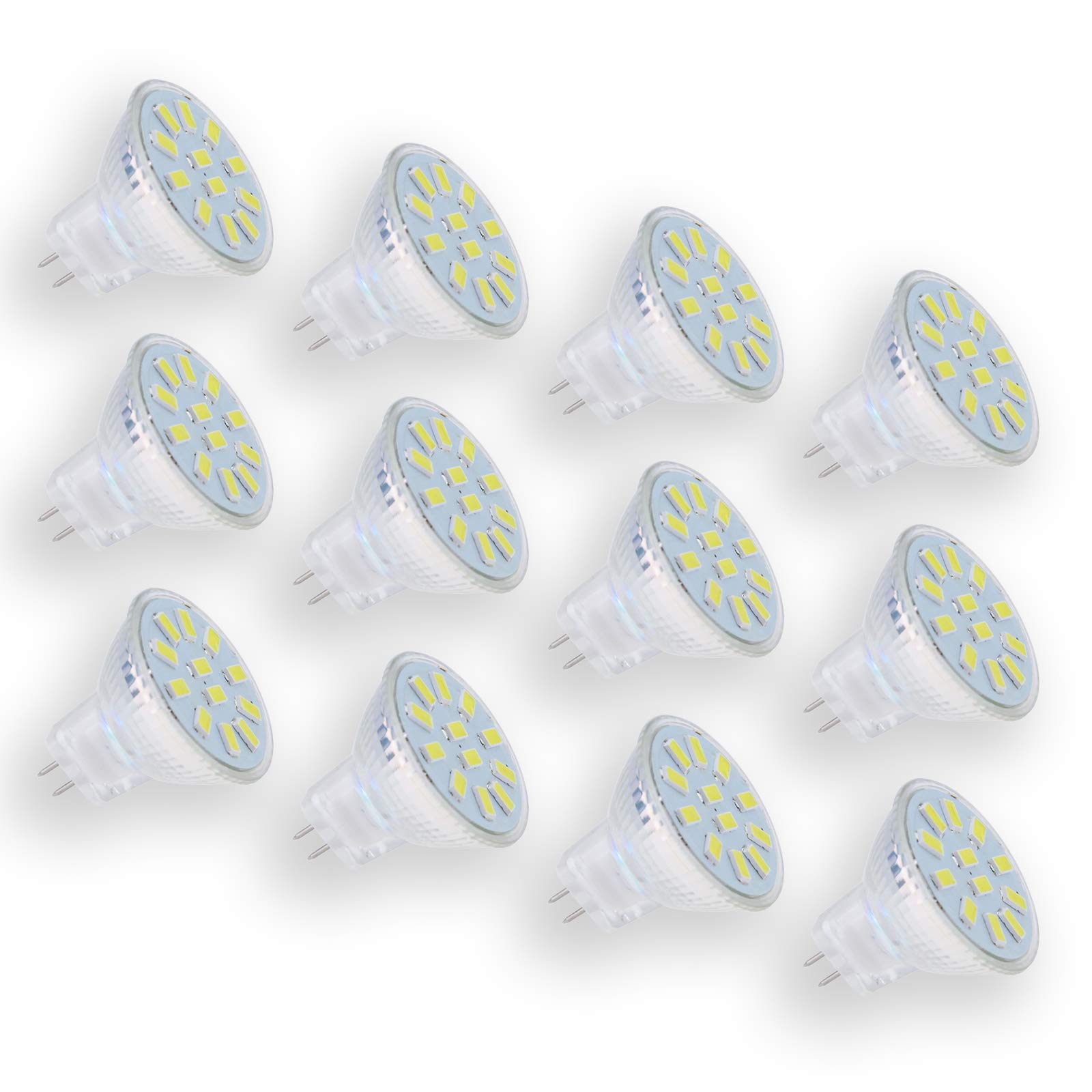 Ampoule LED, Paquet 12 Ampoules LED MR11 5 W, Ampoule projecteur équivalente 50 W, culot GU4 Deux Broches, 500 LM, 12 V pour éclairage encastré et tête d'éclairage sur Rail