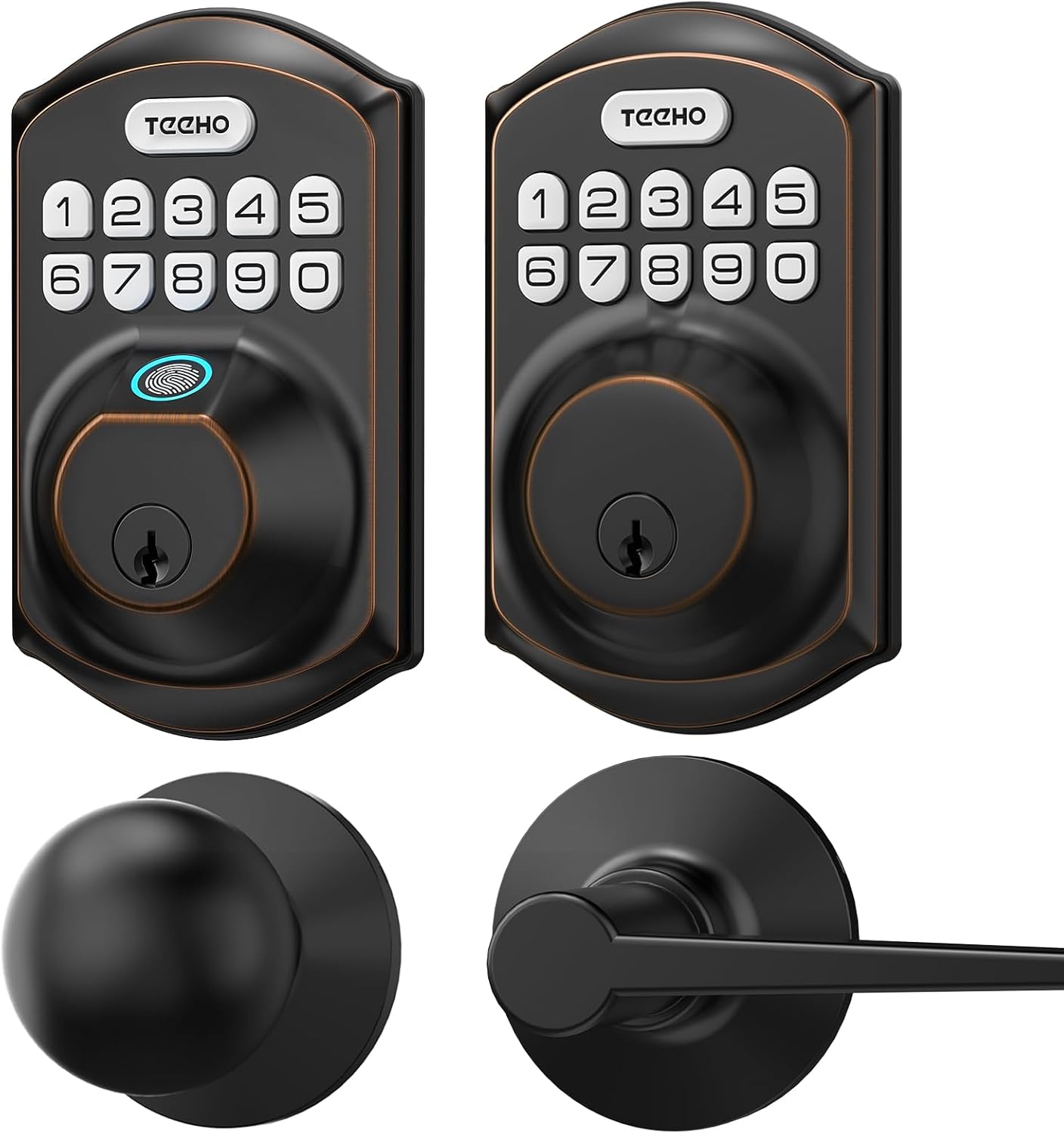 TEEHO Keyless Entry Door Lock with 2 Handles - Electronic Keypad Deadbolt with Door Lever, Smart Code Door Lock for Front Door Lock Set, Auto Lock, Easy Installation