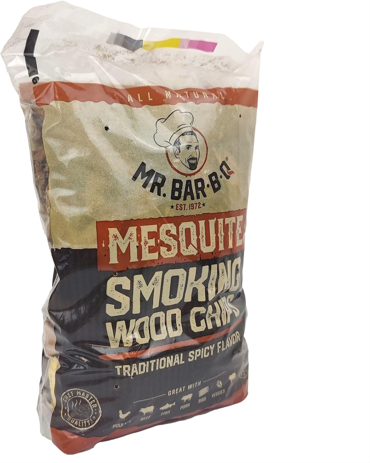 Mr. Bar-B-Q 05010Z Wood Smoker Chips (Mesquite) | Traditional Spicy Flavor | Made from 100% Hardwood | All Natural Mesquite Wood Chips | 1.6 Pound Bag 179 Cu. in | Works Any Heat Source : Smoker Chips : Patio, Lawn & Garden