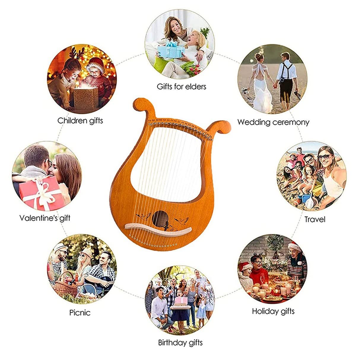 Lira Arpistica 19 Corde In Legno Di Mogano - Strumento Musicale Per Principianti E Appassionati - Foto 10