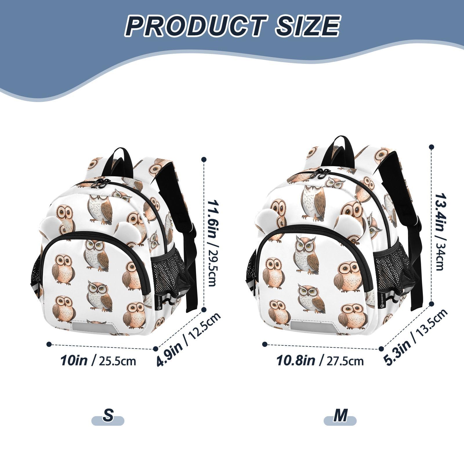 Watercolor Owls White Toddler Harness Backpack for Boys Girls 3-6 Years Kids Backpack with Anti Lost Safety Leash Baby Travel Bag for Travel Walking Preschool
