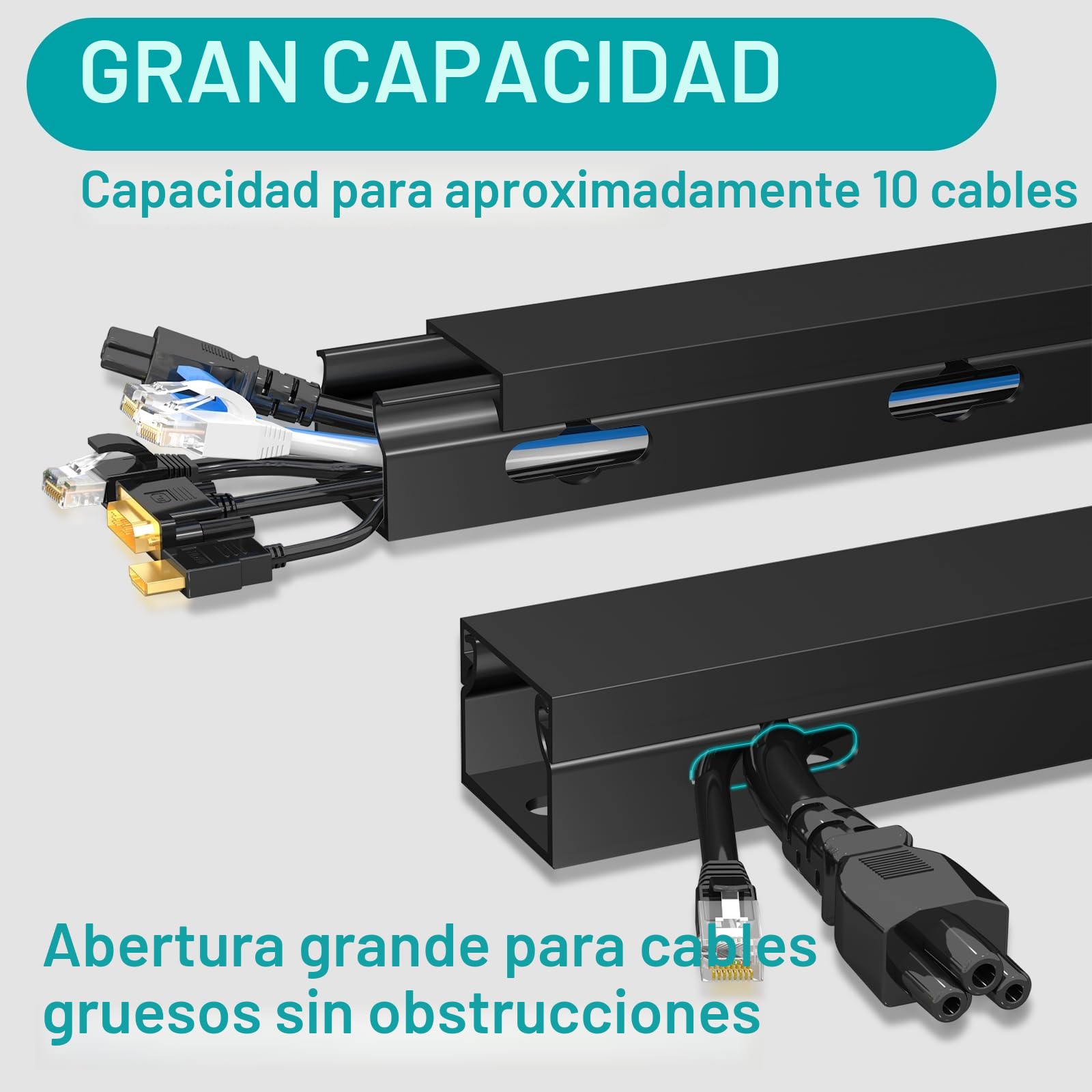 Canaletas Cables, Canaletas para Cables Adhesivas Magnetic, Organizador de Cables para Ocultar Ordenador, Mesa de Juegos, Red, TV, Cable de Alimentación (4PCS 3.5x3x40cm Negro)