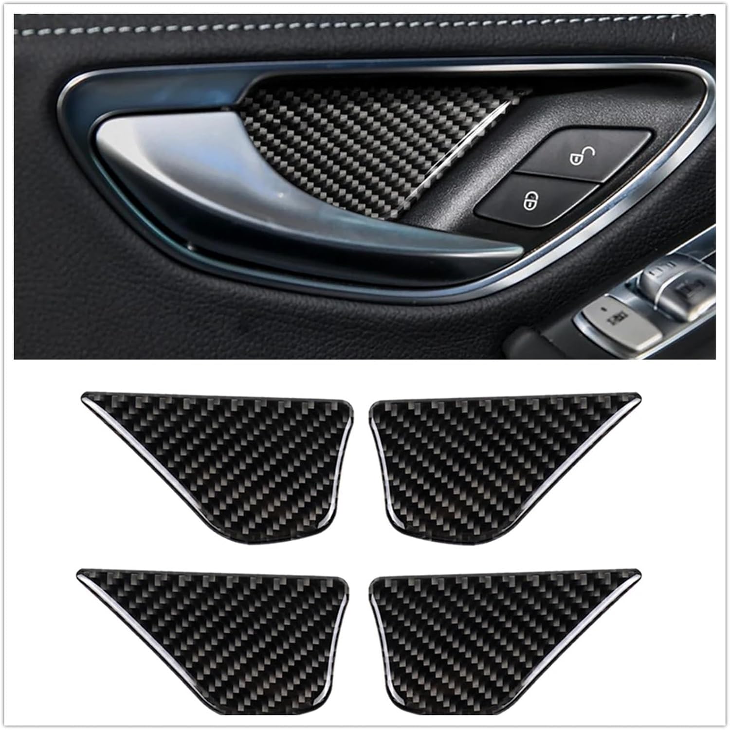 for mercedess benzs C Class W205 C180 C200 C300 GLC X253 GLC260 2015-2022 Carbon Fiber Interior Door Handle Bowl Panel Cover Trim