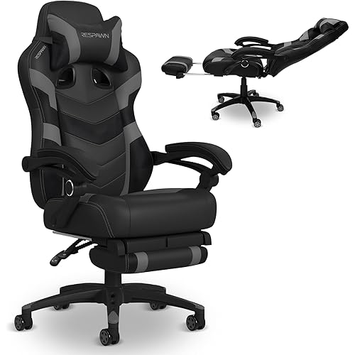 Respawn 110 Pro Ergonomic Gaming Chair with Footrest for Adults - Comfortable Office Gaming Recliner with Lumbar Support and Headrest, Racing Style Video Game Chairs for Computer Gamer - Gray
