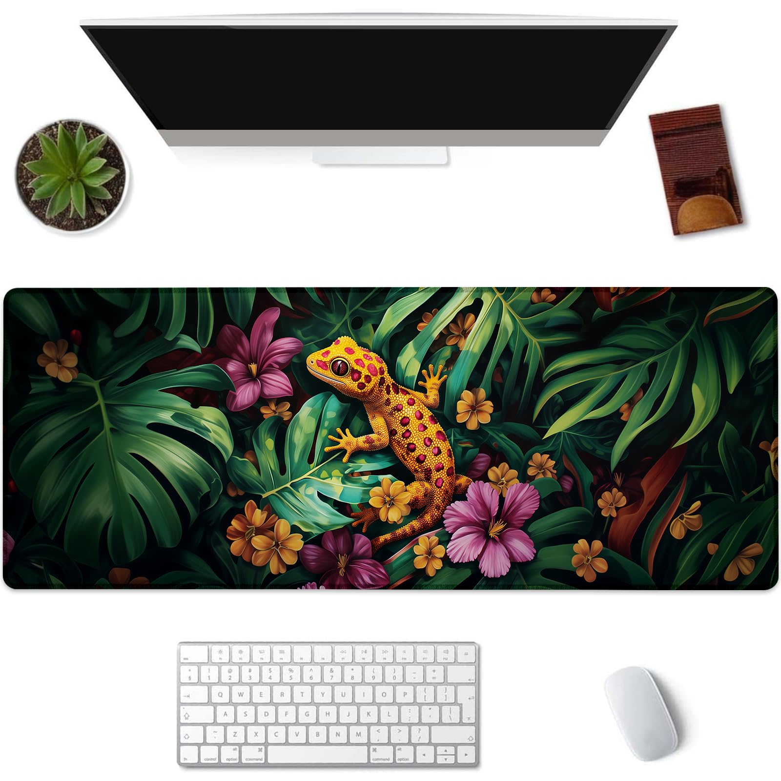 Kibue Lizard Gaming Mouse Pad Extended Desk Computer Keyboard Laptop Mouse Pads for Gaming Home Office Work, Large Long Desk Mat Mousepad with