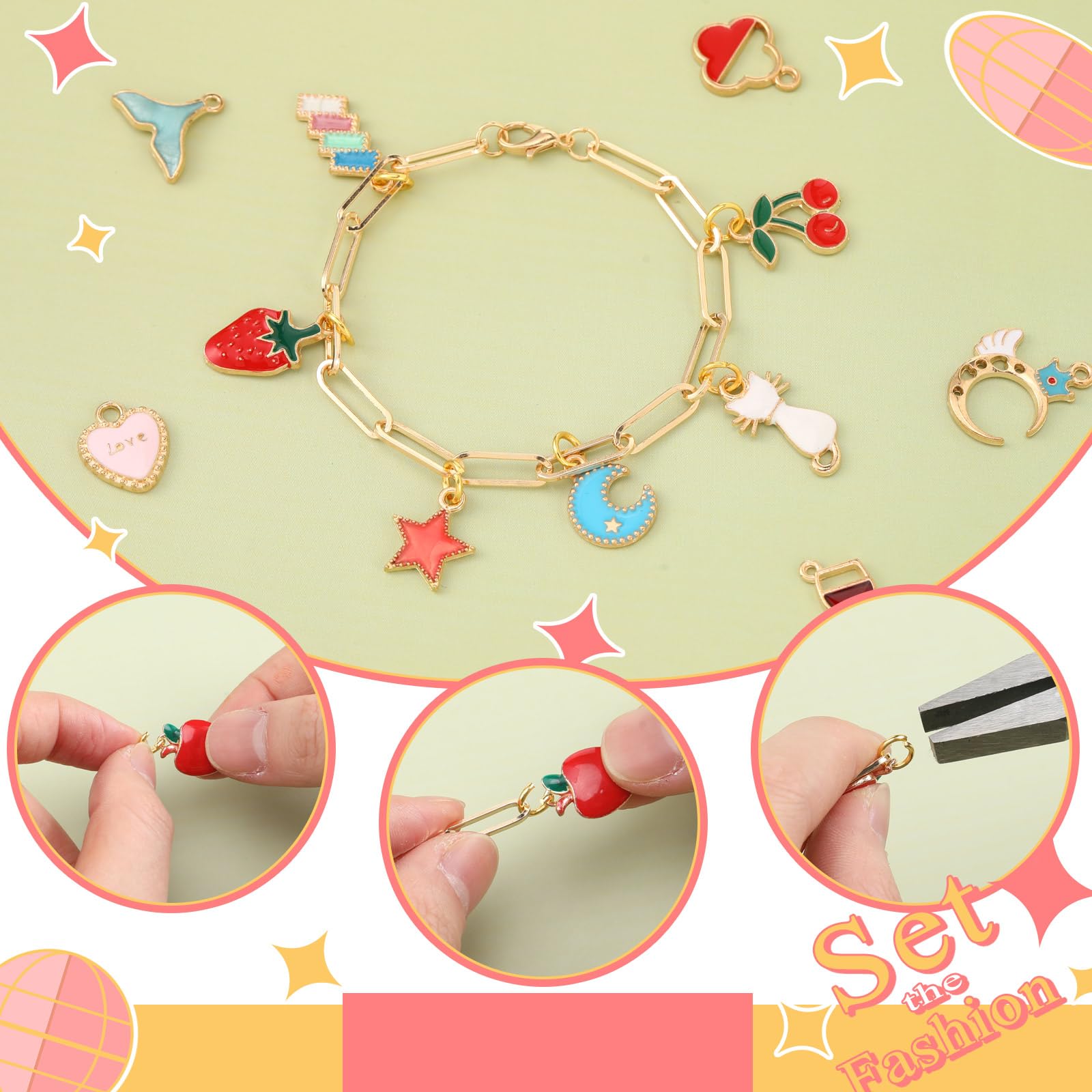 Tondiamo 173 Pieces Bracelet Making Kit for Women Bangle Charm Bracelet Chain Jewelry Making Kit 100 Assorted Charms Pendants 60 Jump Rings Pliers Tools for Crafts Beginner Supplies Gift - Image 3