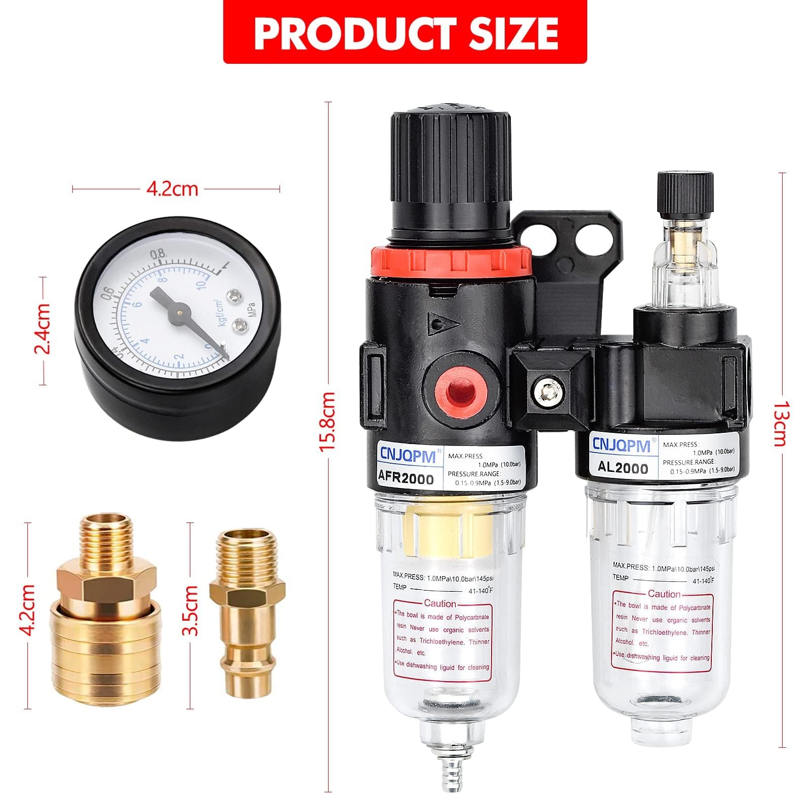 Régulateur Filtre à Air Compresseur Wakects - 1/2", 40µm, 1MPa - Pour Outils Pneumatiques