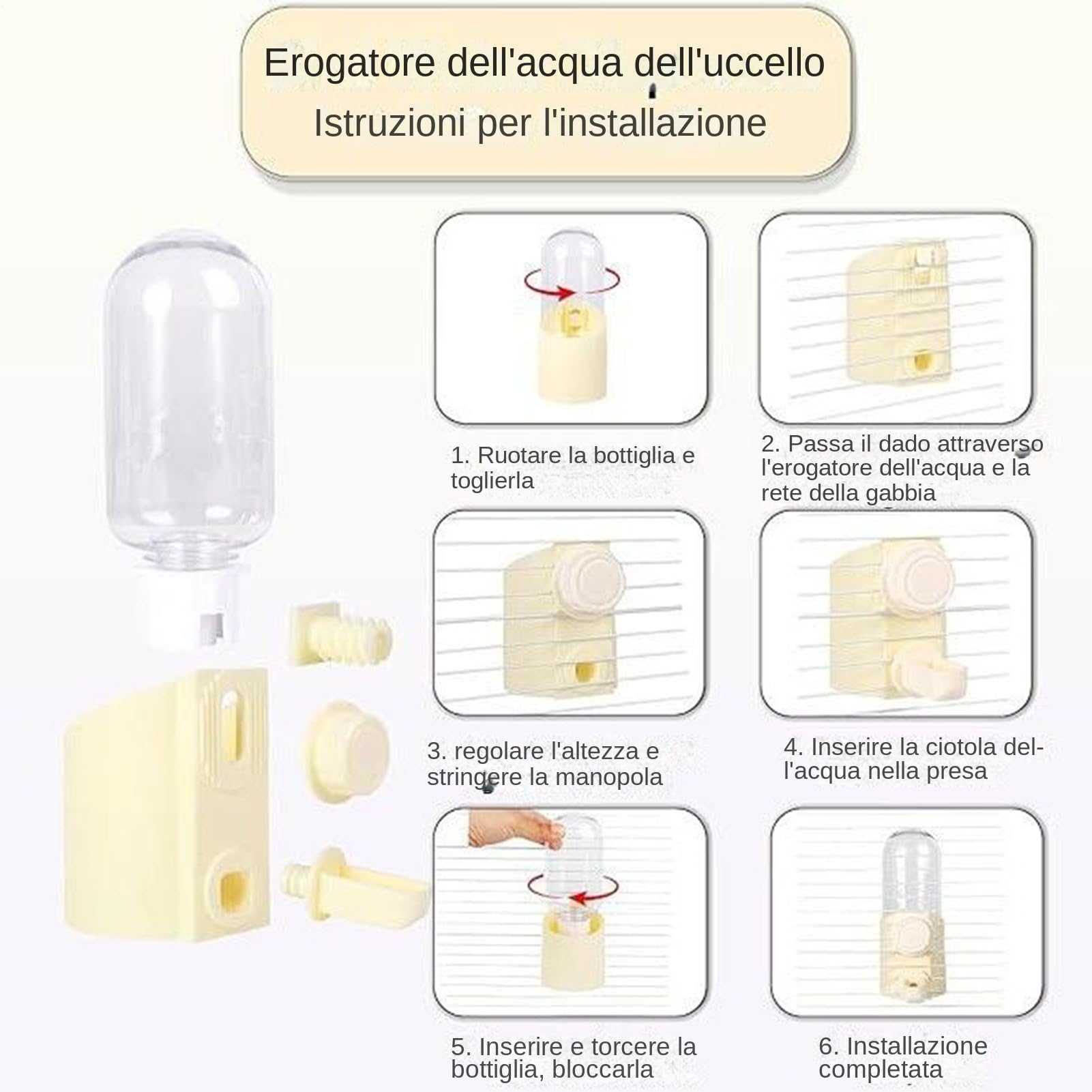 Abbeveratoio Per Uccelli, Bevitore Per Pappagalli, Dispenser Antigoccia per Fringuelli Parrocchetti Canarini Pappagalli Calopsite