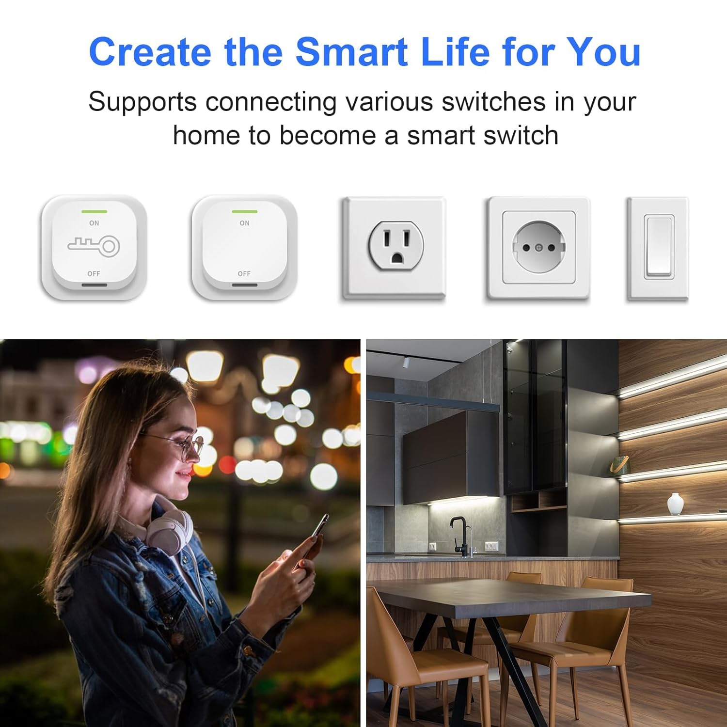 ANTELA Interruptor de relé inteligente WiFi y Bluetooth 10 A 1 canal, compatible con Alexa, aplicación Smart Life, temporizador y cuenta atrás, 2,4 GHz, 8 unidades