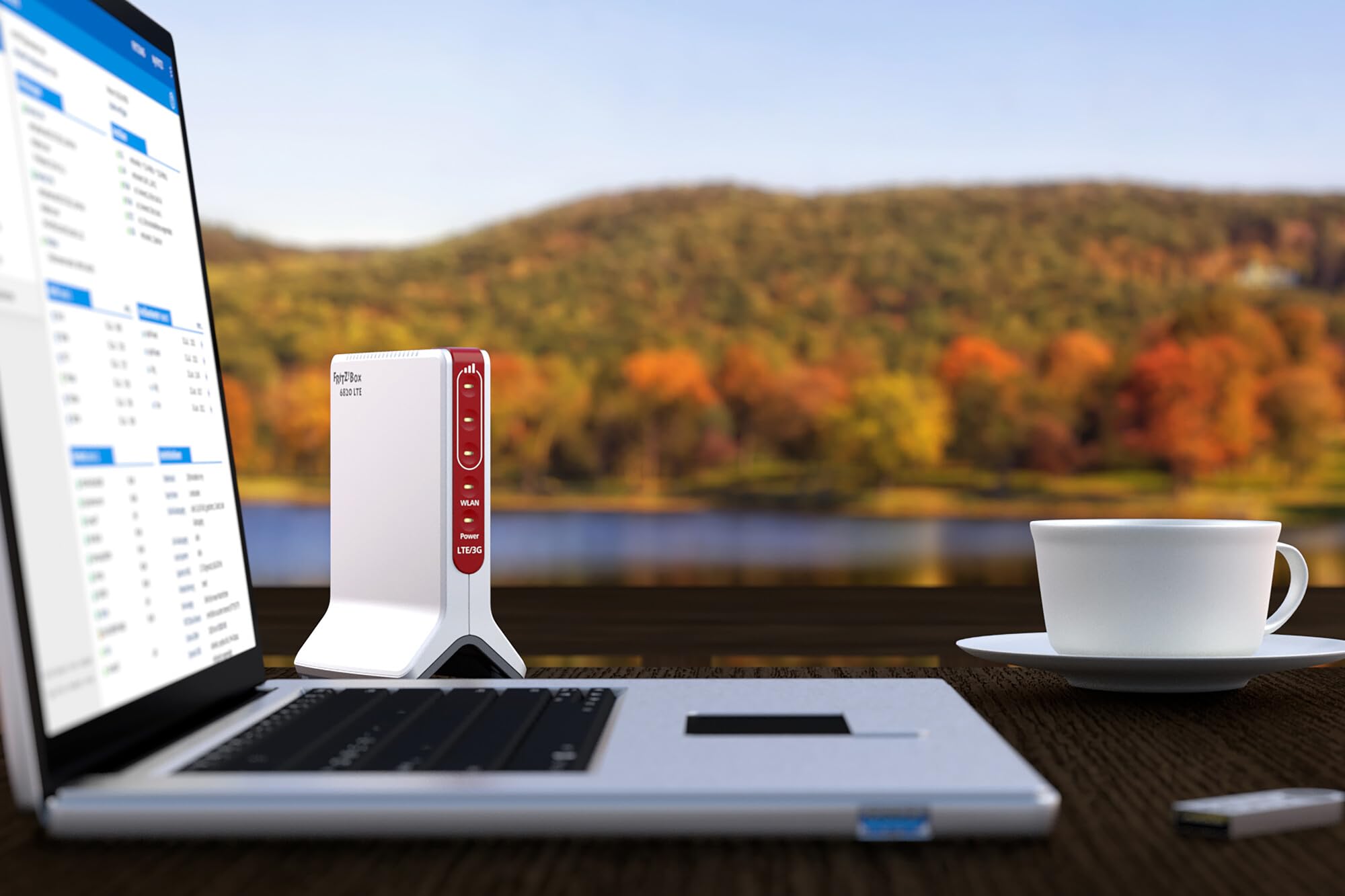 FRITZ!Box 6820 LTE | router komórkowy LTE | Wi-Fi do 450 Mbit/s | mesh Wi-Fi | wysoki standard bezpieczeństwa | łatwa konfiguracja | kompaktowy i niezawodny | Made in Europe