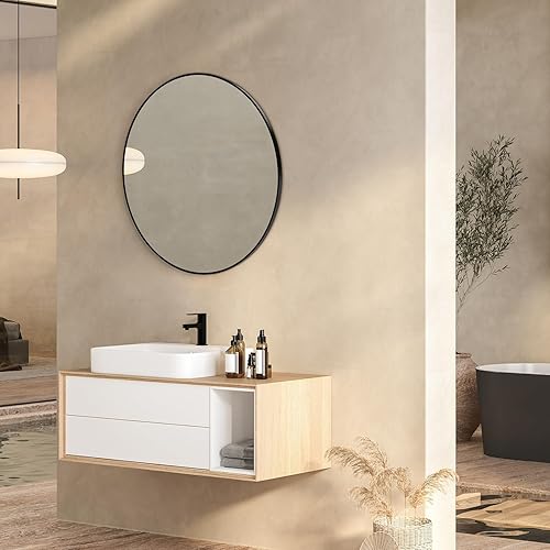 Miniatura 6 de Espejo de baño para pared, espejo rectangular redondeado mate de 18 x 18 pulgadas con borde cepillado, marco de acero inoxidable decorativo de alta