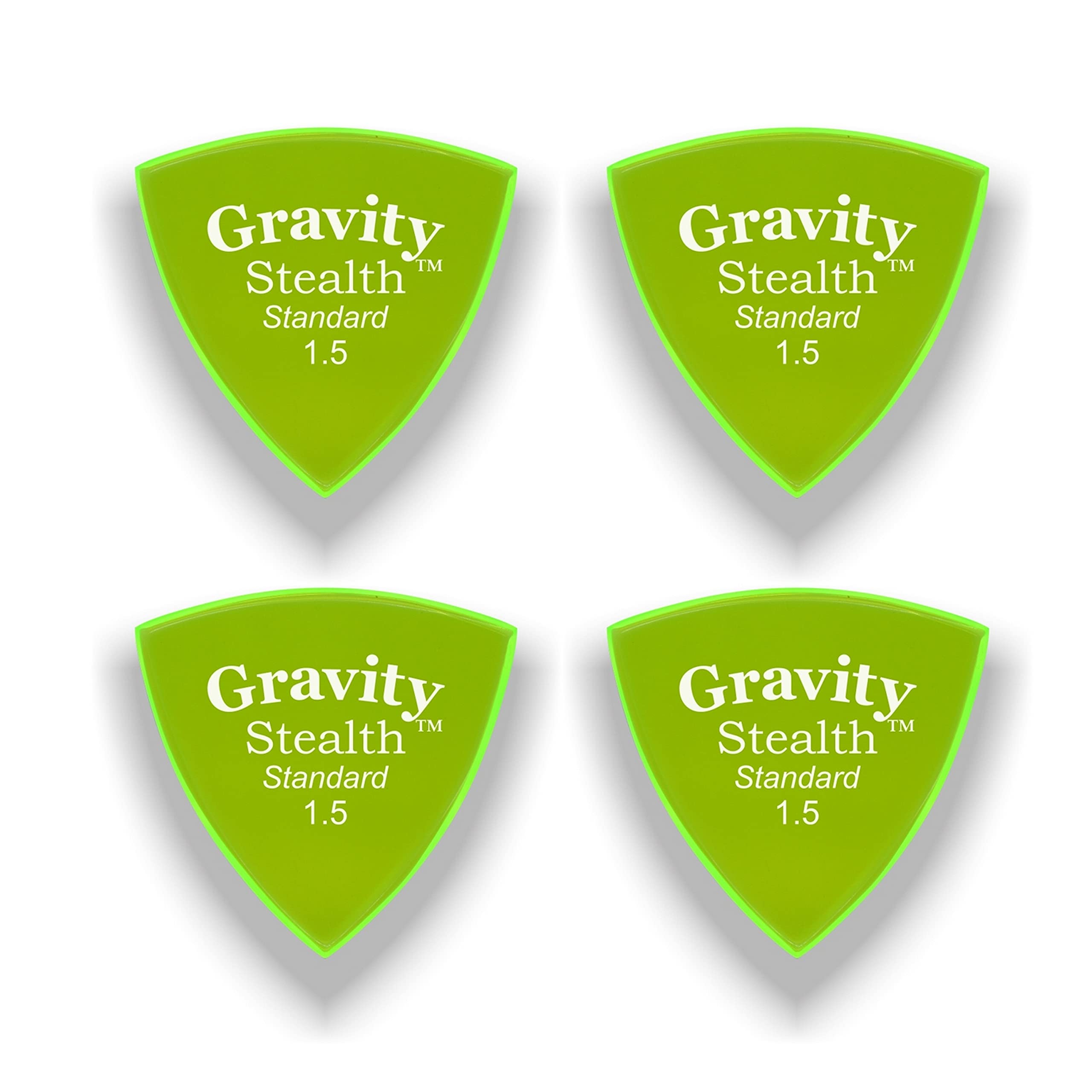 Gravity PicksGSSS15P-4pk Stealth Series Picks, Polished, Standard Size, 1.5mm, Fluorescent Green, 4-Pack