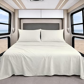 Shreem Linen Luxury 4 Piece Microfiber RV Sheet Set, Deep Pocket Fits Up to 10 inch, Soft, Wrinkle-Resistant, Camper, Travel Trailer Bedding, Twin Bunk 39x75, Ivory