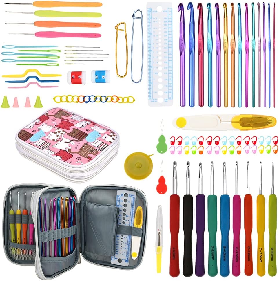 Katech 99 Pcs Crochet Hooks Set-16 Sizes Crochet Needles Set with Crochet Hook Case for Arthritic Hands-Extra Long Crochet Needles-All-in-one Crochet Hooks Kit for Beginners Adults Kids