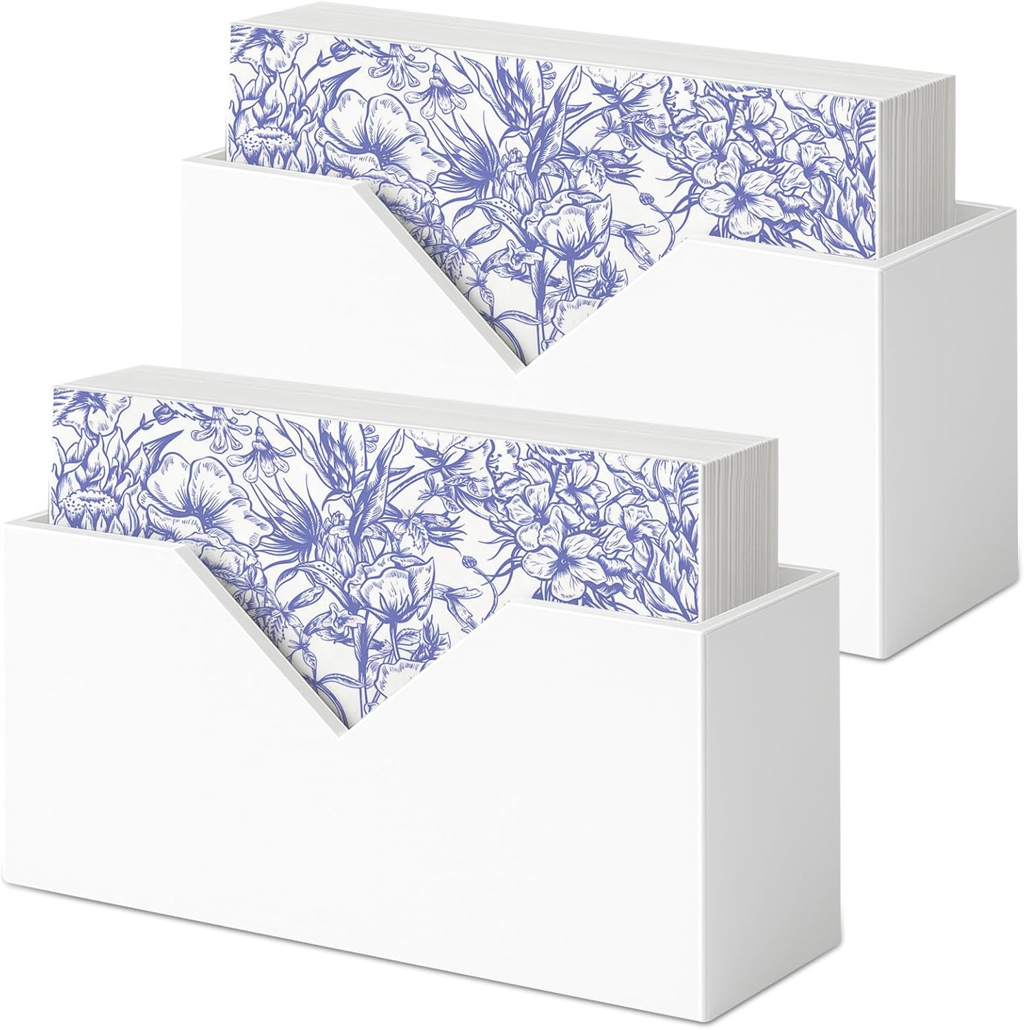 Acrylic Guest Towel Holder Tray for Bathroom-Clear Vertical Towel Dispenser with Single-Side V-Shape Opening & Includes Non-Slip Pads, Splash-Proof for Vanity, Kitchen, Table, Home Decor（White 2pack）