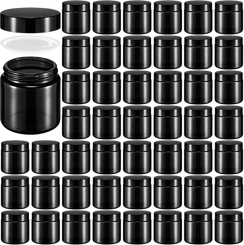Frascos cosméticos de vidro Norme pretos com tampas, 120 mL, Pacote com 64