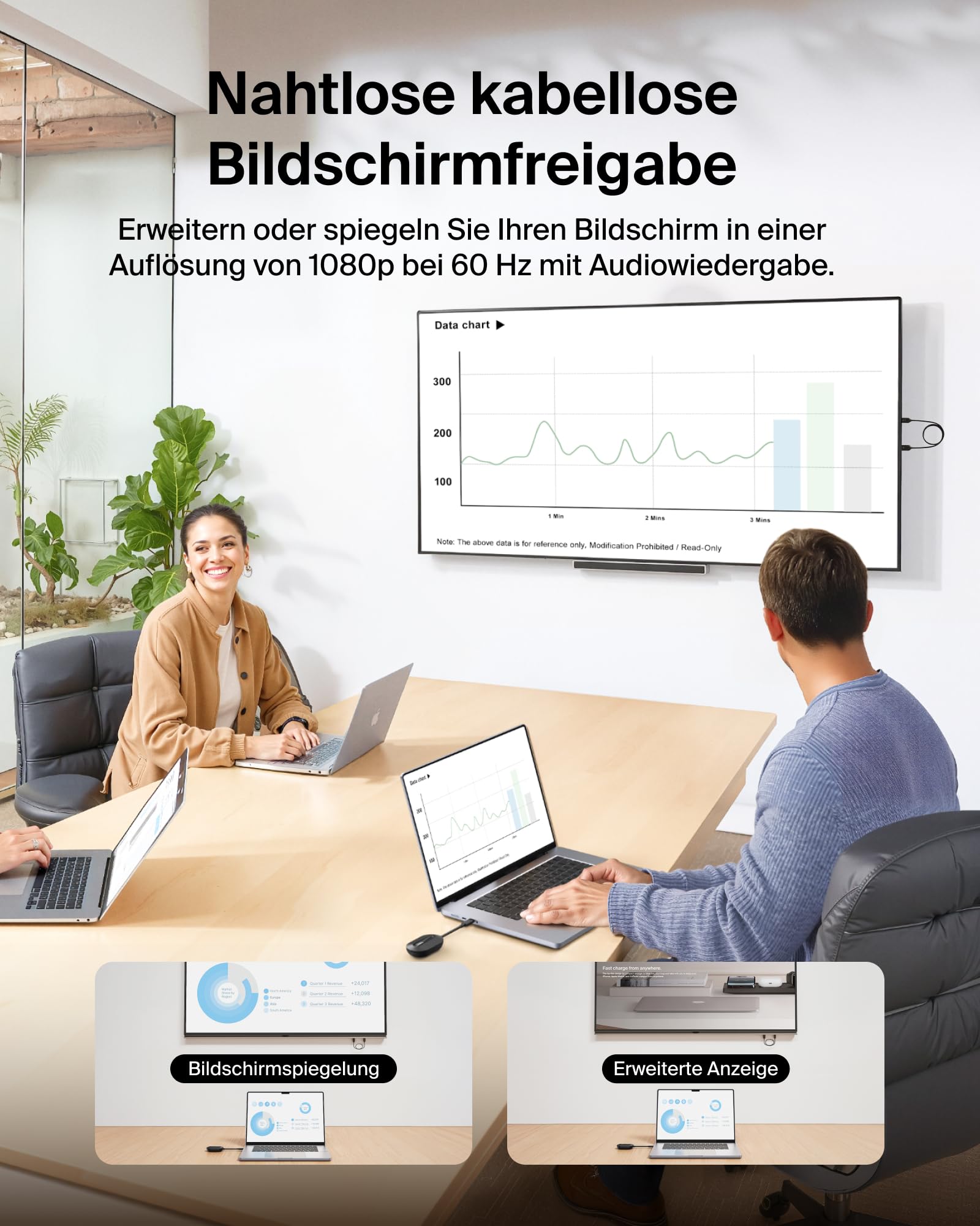 Belkin ConnectAir Wireless HDMI Adapter, Plug and Play Transmitter und Receiver für USB C Laptop, Tablet, Handy, Projektor, 1080p bei 60 Hz HD Streaming, Bildschirmfreigabe – funktioniert ohne WLAN