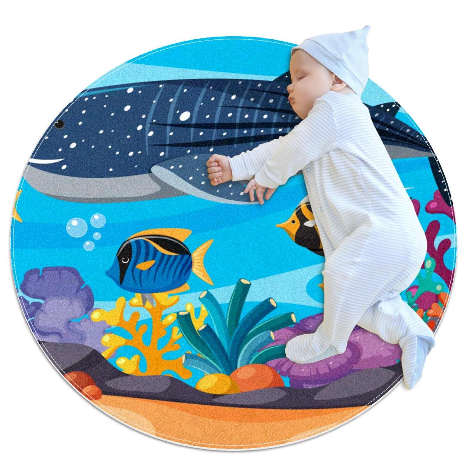 Tapis rond poisson requin baleine JDEZ pour créer un coin jeux marin enfant
