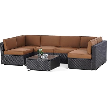 Amazon Com Suncrown Outdoor Patio Furniture 7 Piece Sofa Set Black Brown Wicker Washable Seat Cushions With Ykk Zippers And Modern Glass Coffee Table Coffee Brown Cushion Furniture Decor Amazon Com Suncrown Outdoor Patio Furniture 7 Piece Sofa Set Black Brown Wicker Washable Seat Cushions With Ykk Zippers And Modern Glass Coffee Table Coffee Brown Cushion Furniture Decor