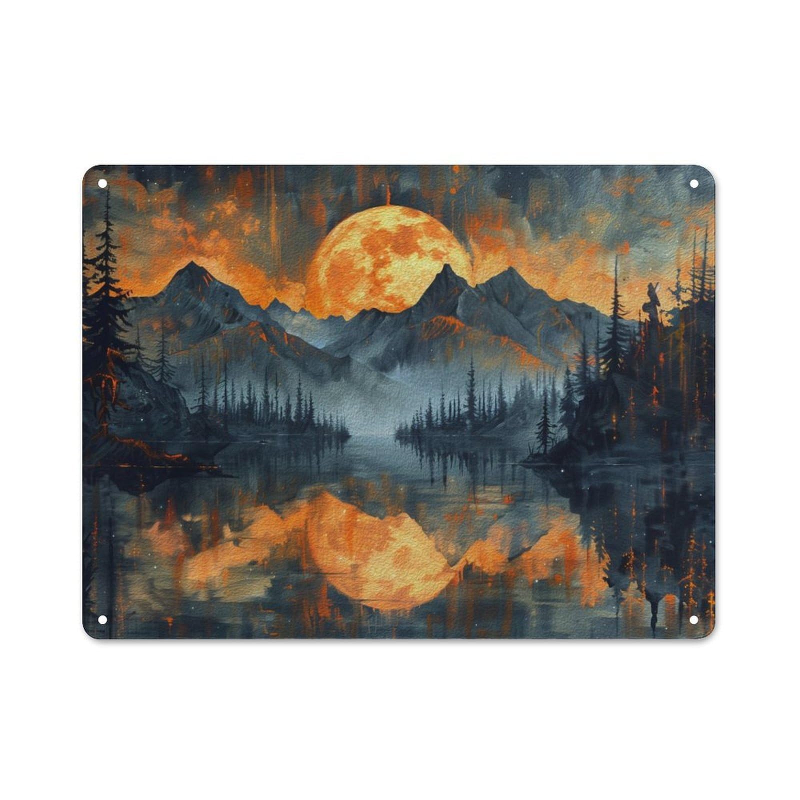 Junmoney Style-14 Mountain Lake With Full Moon Metal Wall Art Sign 30X40cm, Vintage Vintage Wall Decor For Lounge, Study, Pub Or Wall Gallery