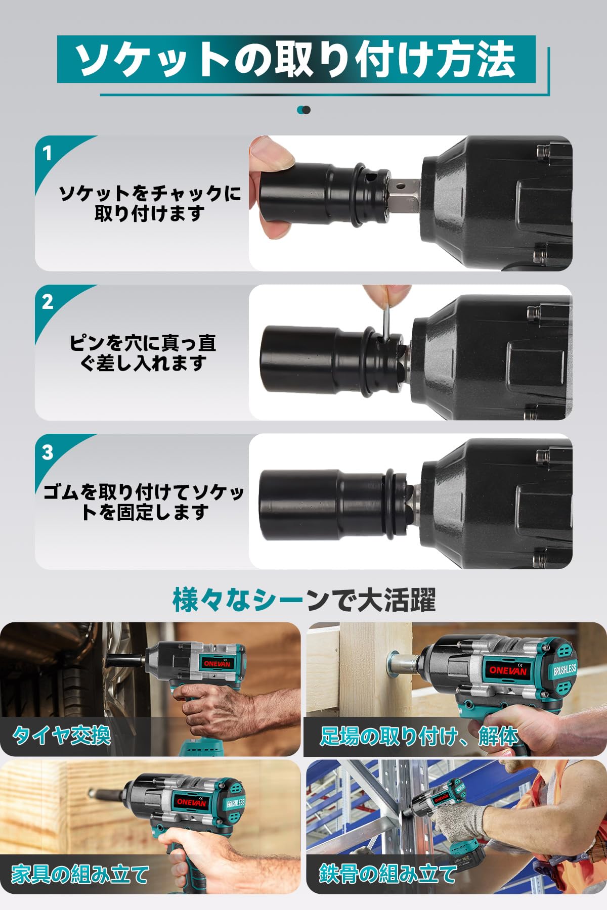 Amazon | ONEVAN インパクトレンチ 18v 充電式 18v マキタ互換可能 