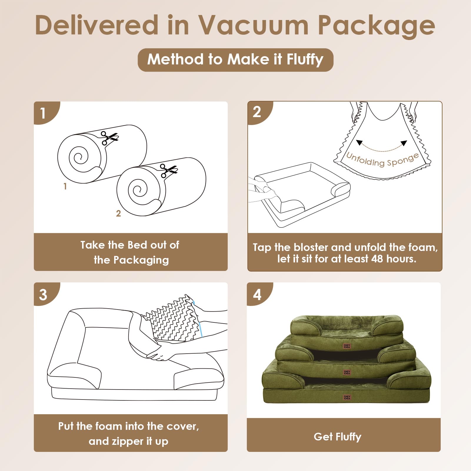 EHEYCIGA Orthopedic Dog Beds for Extra Large Dogs 44x32Inch, Waterproof Memory Foam XL Pet Bed with Sides, Non-Slip and Egg-Crate Foam Big Dog Couch Bed with Washable Removable Cover, Olive Green - image 7