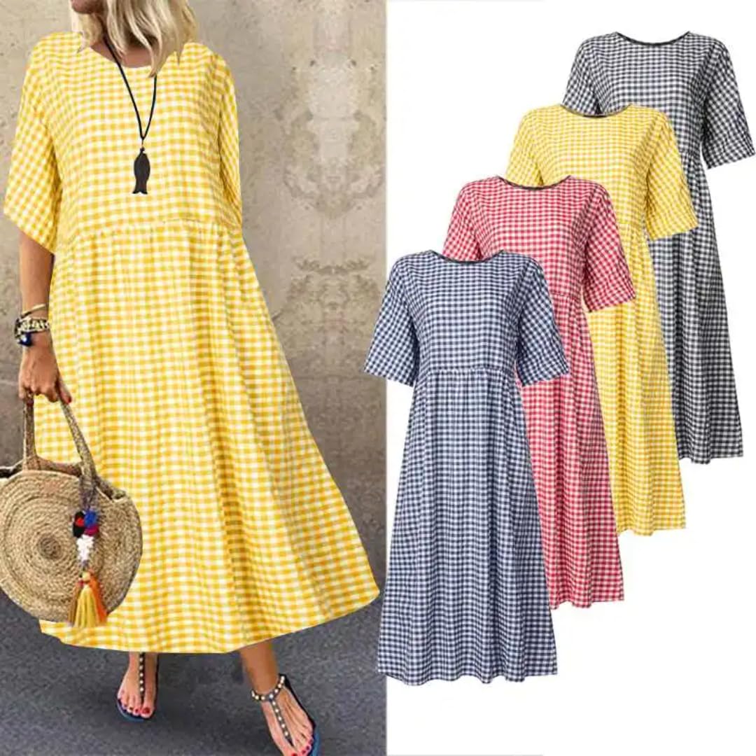 Vestido Maxi de Verano para Mujeres, Elegante túnica a Cuadros Estampada, Moda, Casual, Vacaciones, línea A Vestido Largo Oversize