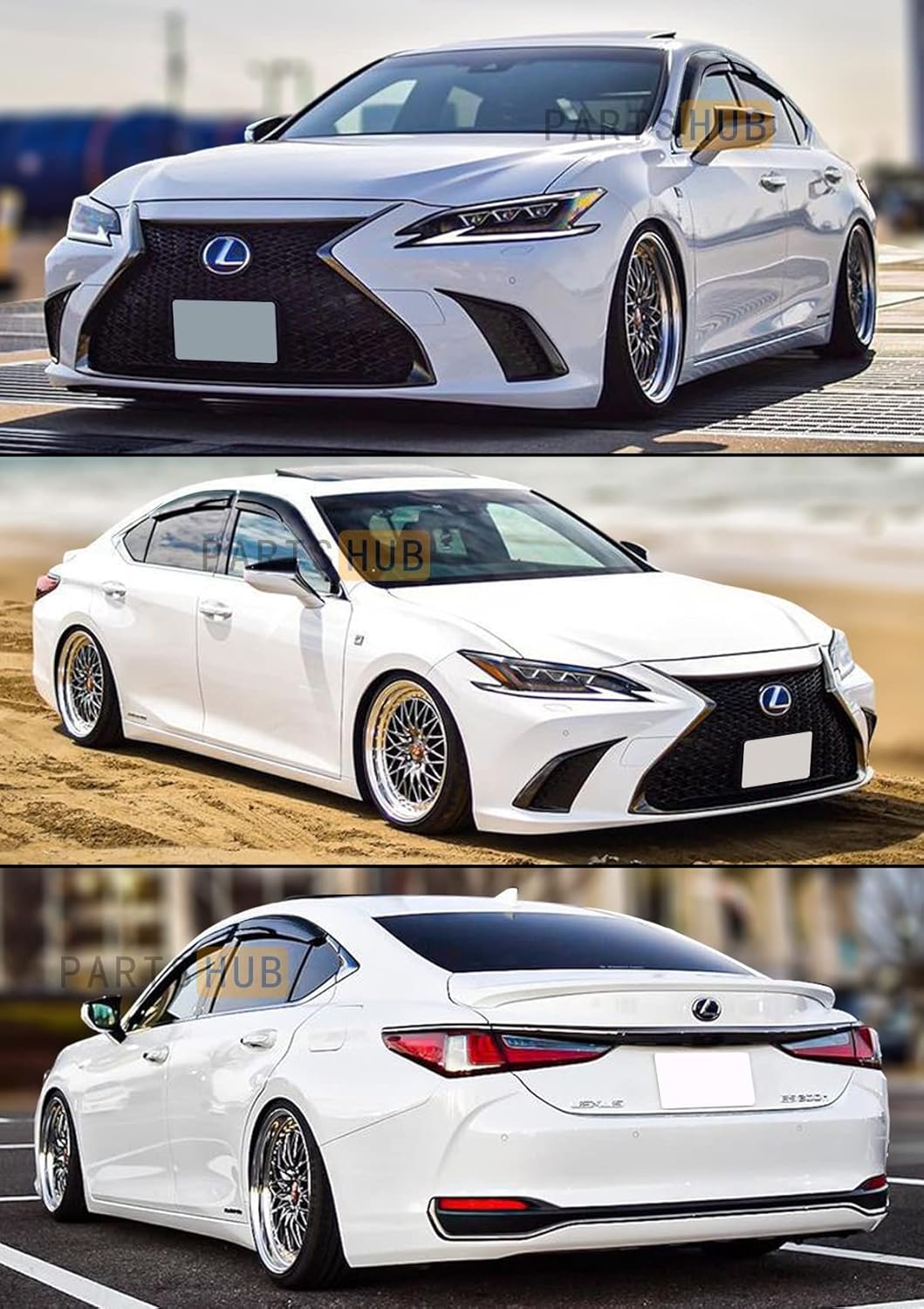 S.H. Fits for 2019-2022 Lexus ES300h ES350 ES250 F Sport JDM Wavy Mugen Style Window Visors Rain Guards Deflectors Black