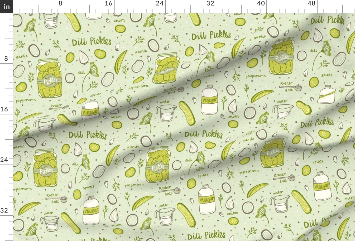 Spoonflower Fabric - Pickles Recipe Cooking Kitchen Vegetables Pickled Cucumbers Jars Printed on Chiffon Fabric by The Yard - Sewing Fashion Apparel Dresses Home Decor