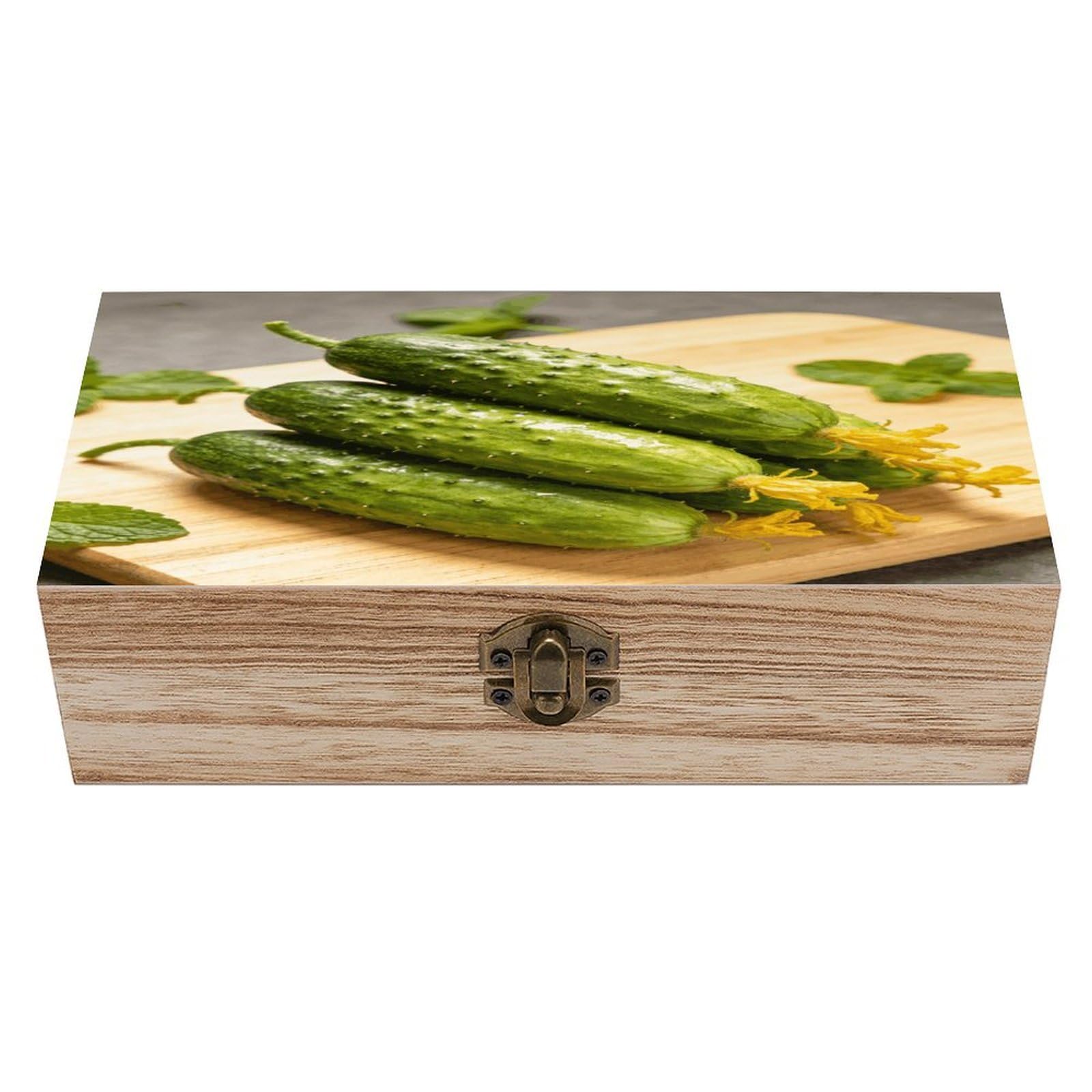 VstaDank Pickle Cucumbers Wooden Storage Box with Hinged Lid Natural Wooden Box Beautifully Keepsake Boxes Vintage Wood Boxes Jewelry Organizer Trinket Storage Chest Unique Gift