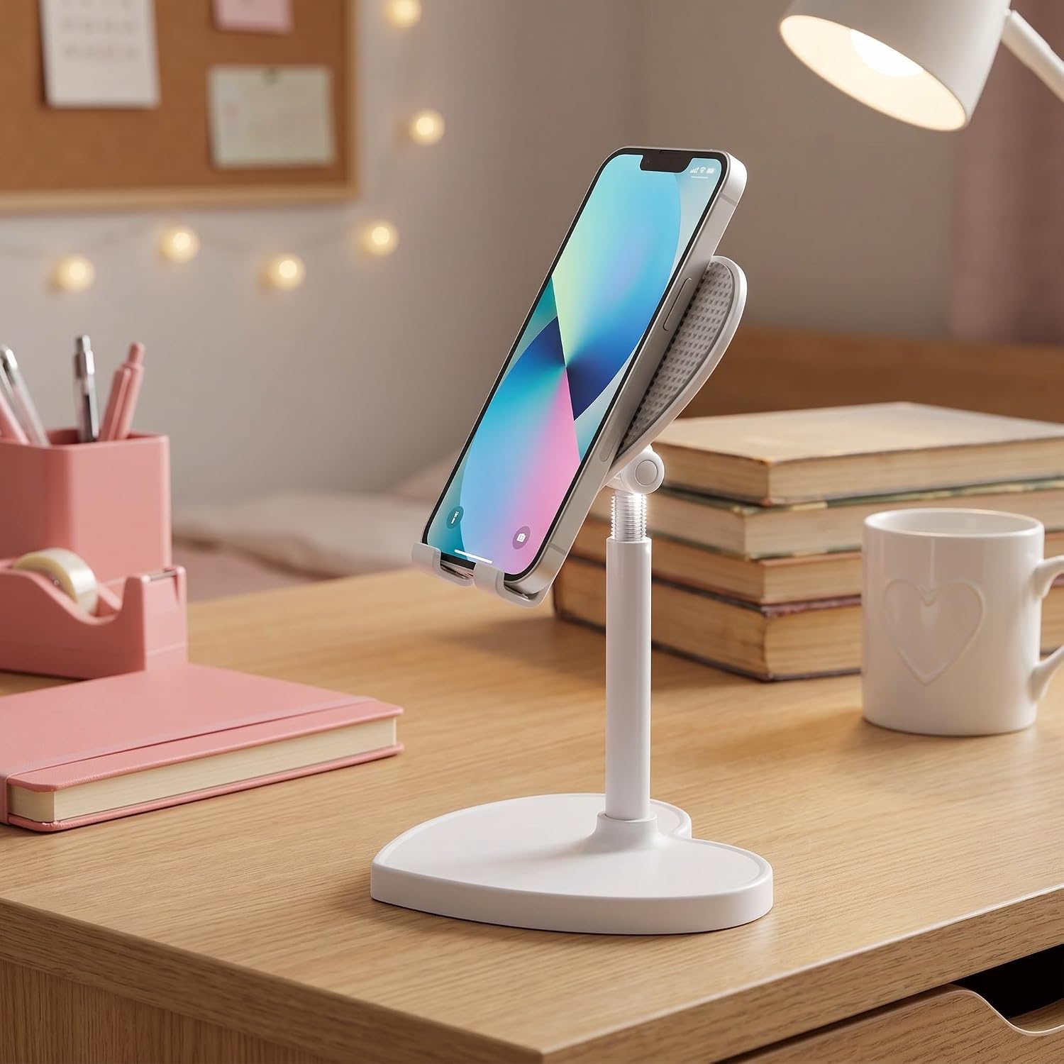 Toddmomy Desktop Phone Holder, Decorative Heart Design, Adjustable Stand for Mobile Phones and Tablets, Ergonomic Bracket for Work Desk Storage & Display