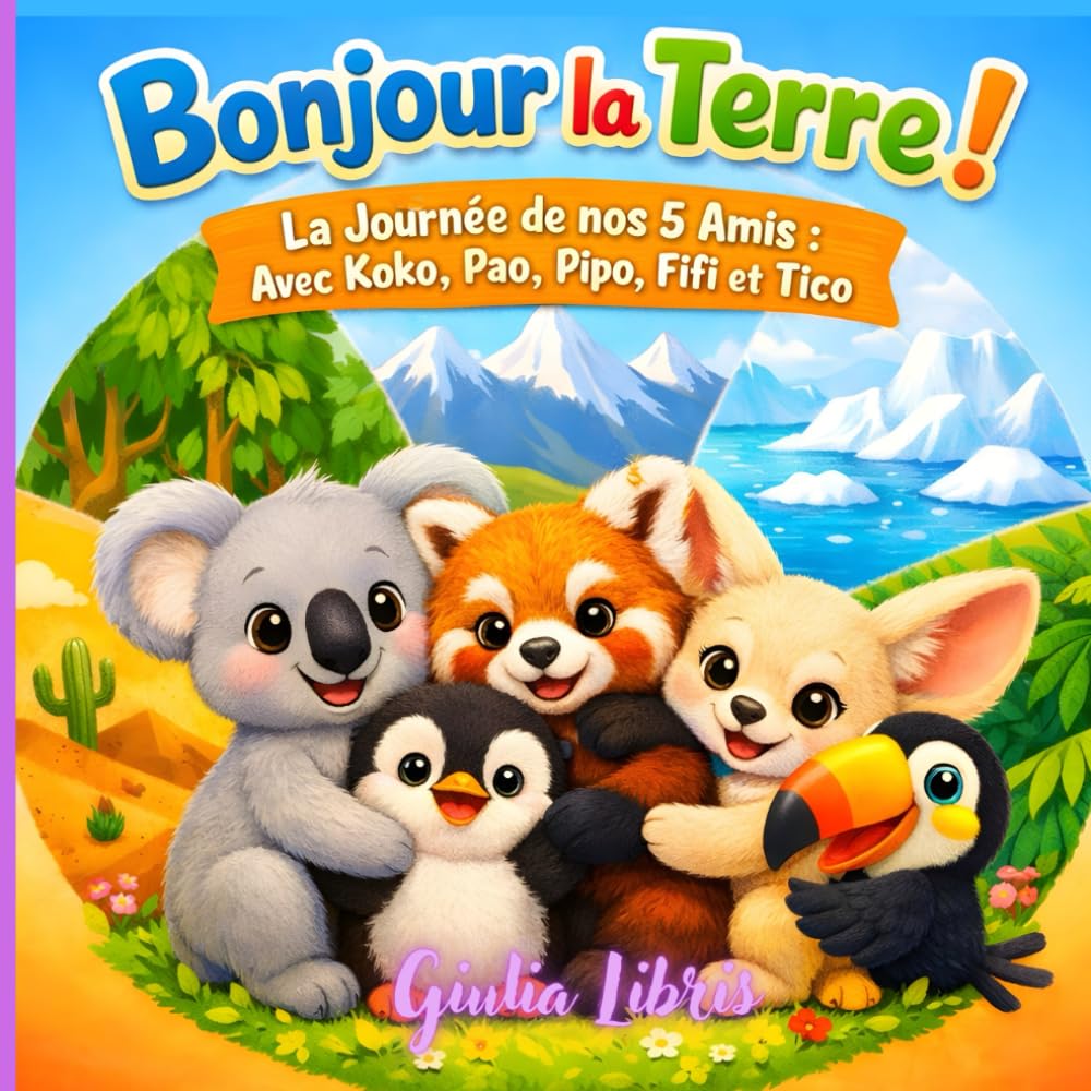Bonjour la Terre , La Journée de nos 5 Amis : Avec Koko, Pao, Pipo, Fifi et Tico: 5 contes colorés à travers les continents : Découvre la vie secrète de tes nouveaux petits compagnons.
