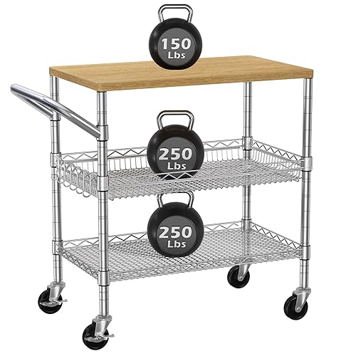 3 Tier Rolling Kitchen Carts on Wheels with Storage,650Lbs Heavy