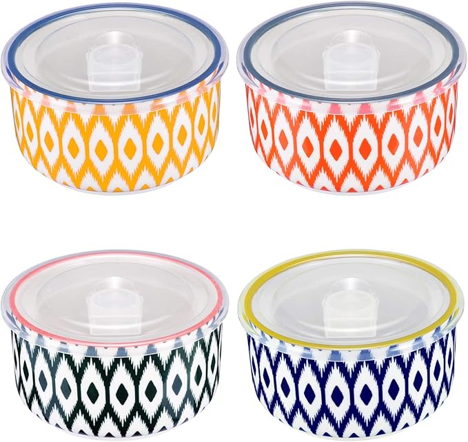 Miicol Ceramic Bowls Set with Lids, Porcelain Food Storage