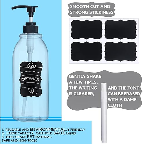 Miniatura 3 de Paquete de 2 botellas de plástico transparente de 34 onzas, dispensador de loción líquida para manos vacías para champú y acondicionador,