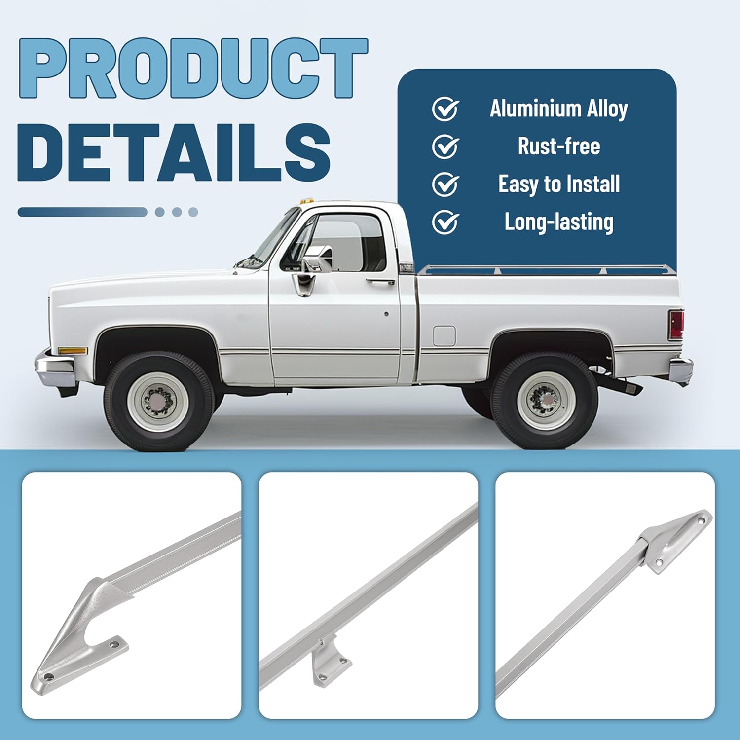 7.36Ft Truck Bed Rail Compatible with 1967-1987 Chevy Chevrolet GMC & 1988-1991 Heavy Duty Long Bed Trucks Side Rail Aluminium Alloy Powder Coated Silvery (Pair)