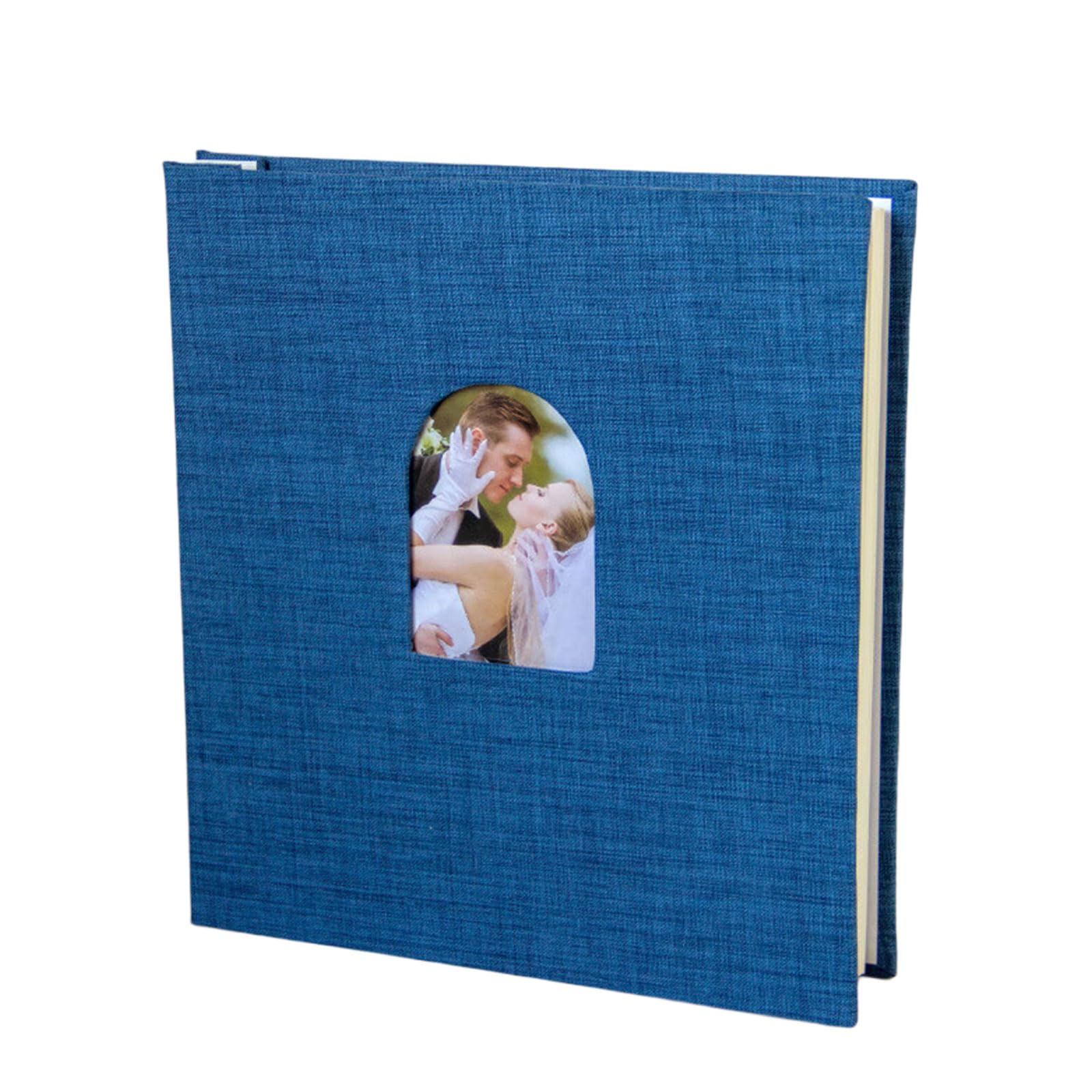 Álbum de fotos con ventana arqueada con 40 bolsillos, páginas de cartón grueso, carcasa de lino, área de escritura para cámaras instantáneas, álbum de fotos de lino protector con espacio para escribir