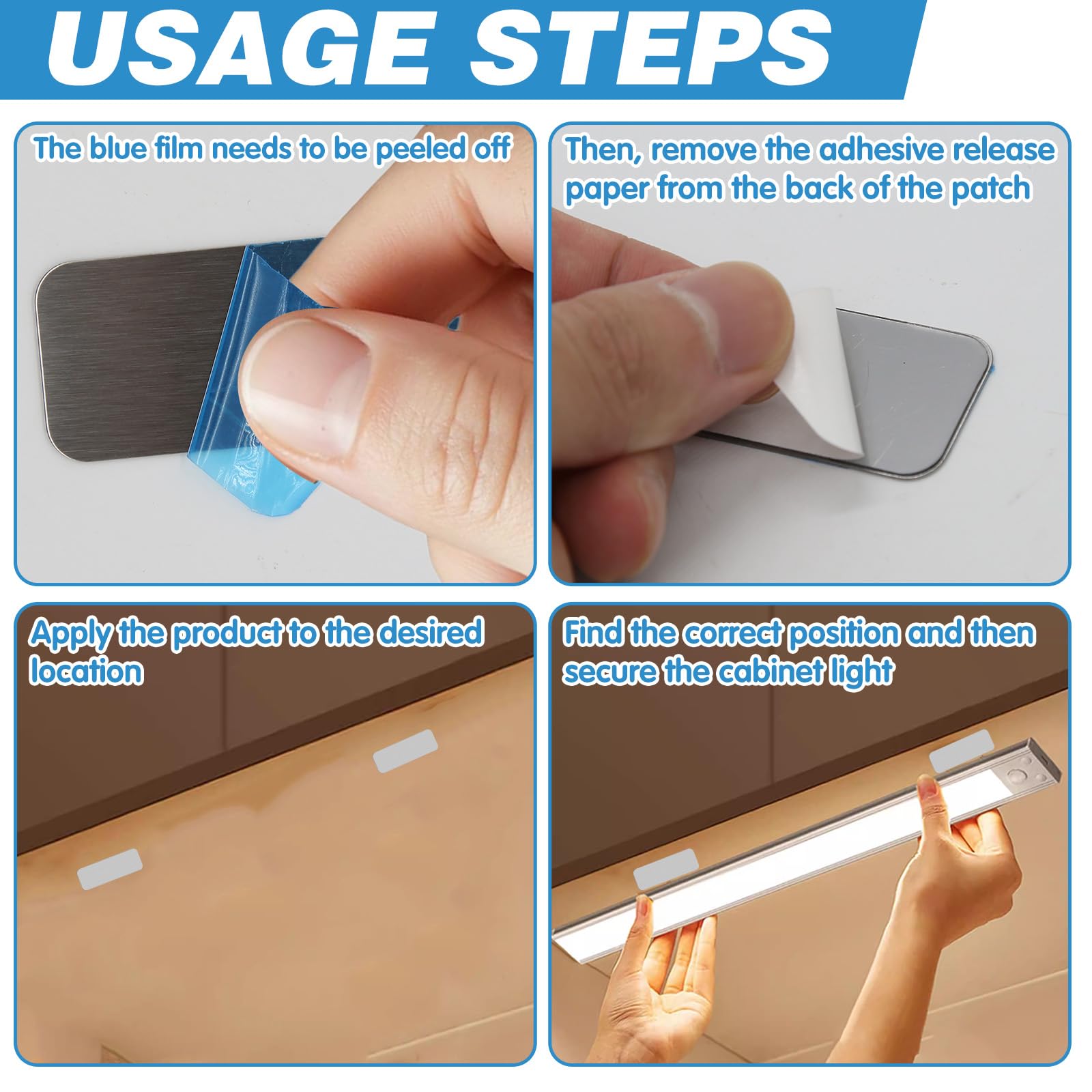 12Pcs Under Cabinet Lights Magnetic Strips with Adhesive Backing, LED Light Strip Sticky Lights for Under Cabinet, Replacement Strips with Adhesive Backing Suitable for Wood & Plastic Surfaces — Amazon image 3