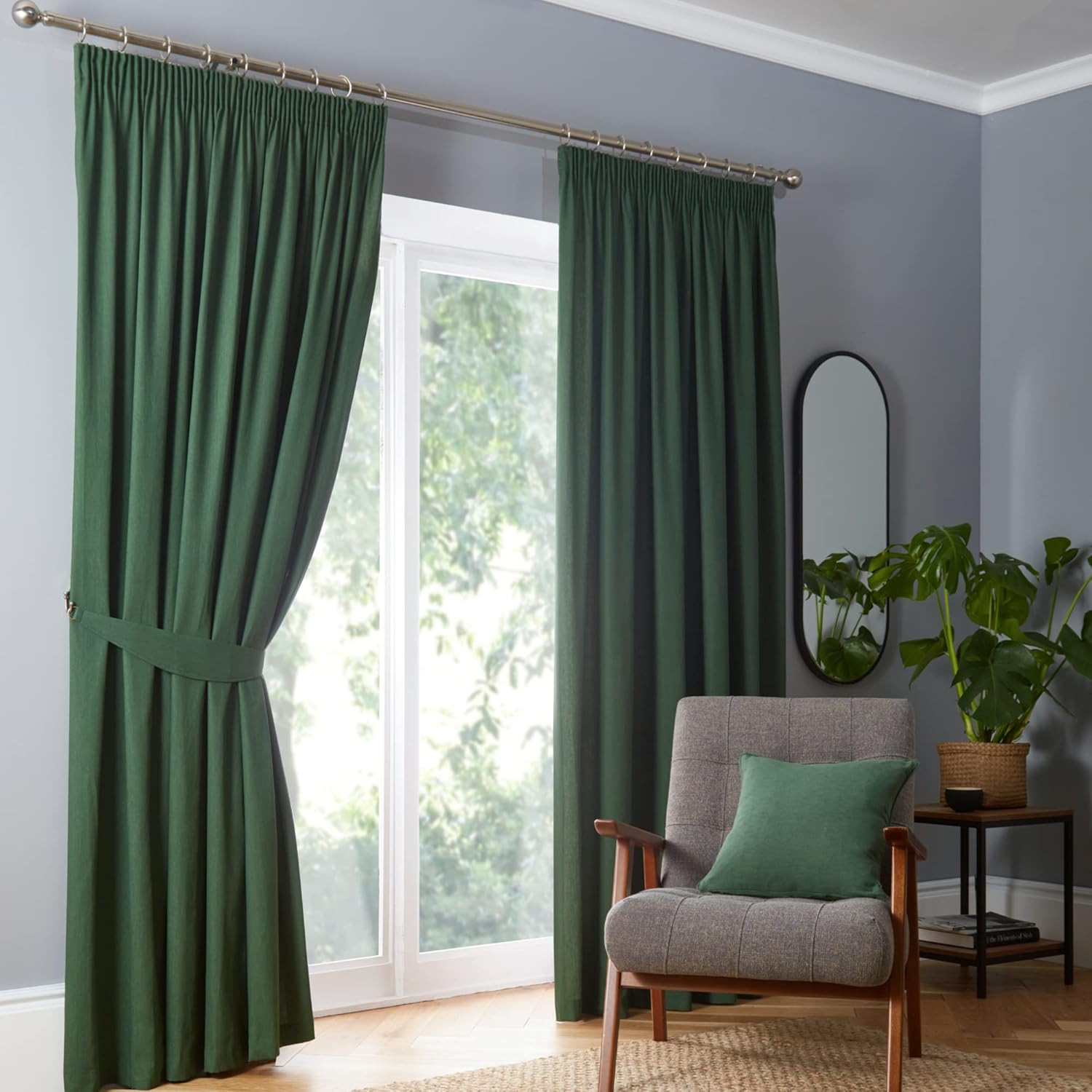 Fusion Dark Green Pencil Pleat Curtains, Blackout Curtains W90 x L54