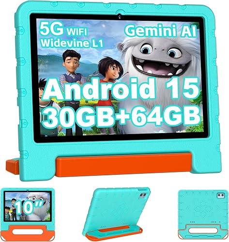 Tableta infantil 2025 con Android 15 de 10 pulgadas para niños Octa-Core, 30GB+64GB (TF 1TB), tableta para niños pequeños con funda a prueba de
