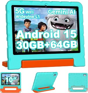2025 Kids Tablet 10 inch Android 15 Tablets for Kid Octa-Core, 30GB+64GB (TF 1TB), Toddler Tablet with Shockproof Case, 5G WiFi, Parental Control, Widevine L1, Gemini AI, Split Screen, BT5.0-Green