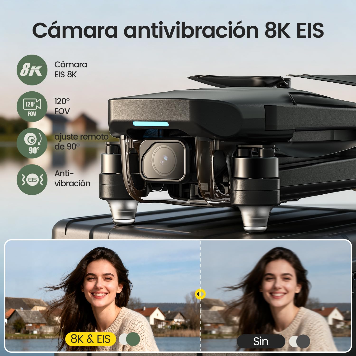 Holy Stone HS175G Dron con Cámara 8K y EIS, Motor sin Escobillas, 60 Min de Vuelo, GPS, Retorno Inteligente, Drones con Cámara 8K Adultos, Drone Plegable con Batería de Carga Rápida, C0