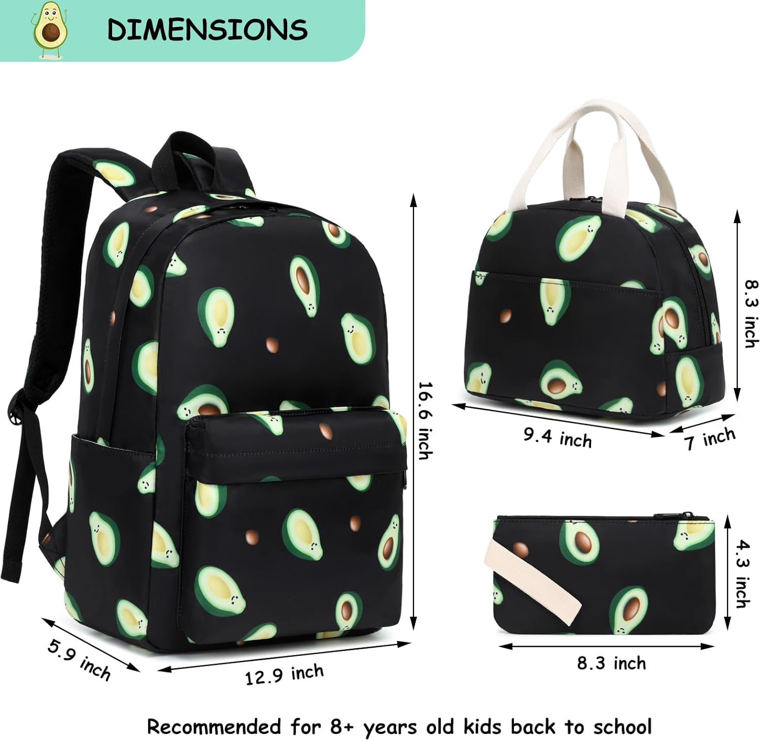 Fuyicat School Backpack Set for Girls, 3-in-1 Kids Teens Elementary Middle School Bags Bookbag with Lunch Bag Pencil Case - Image 2