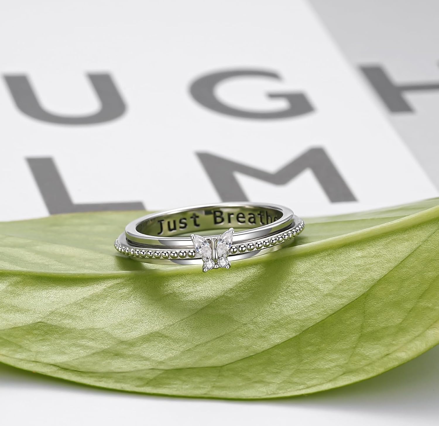 Step Forward 925 Sterling Silver Fidget Ring with Spinner for Anxiety for Women- Jewelry Gifts for Worry & Boredom Relieving for ADHD Autism