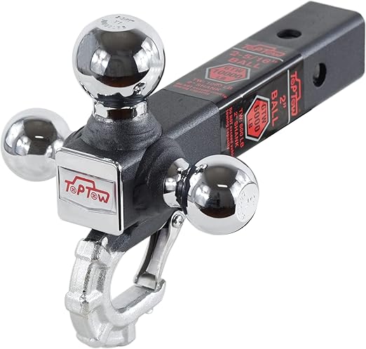 TOPTOW Trailer Hitch Tri-Ball Hitch Mount with Beast Tow Hook Chrome Hitch Balls Fits 2-inch Receiver