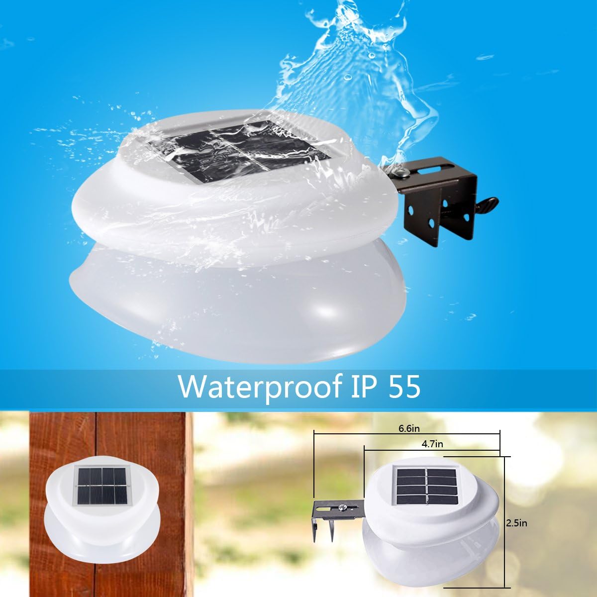 Solar Gutter Lights Outdoor, 9 LED, Super Bright, Waterproof, Wireless Security for Garden, Wall, Yard, Deck