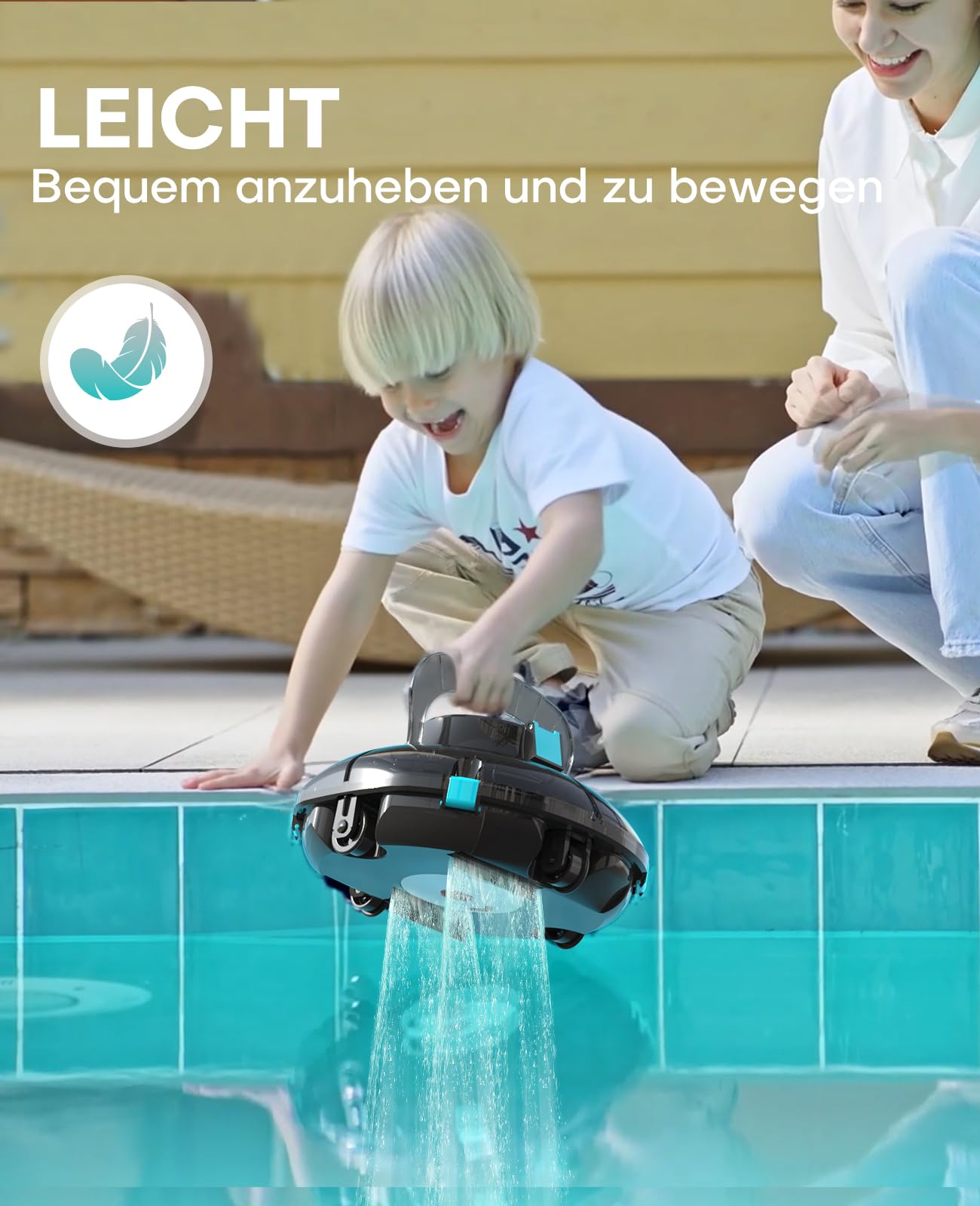 WINNY POOL CLEANER Winny 200 Poolroboter, Poolsauger kabellos mit Akku, 75 Min. Laufzeit, für Aufstellpools bis 60 m², Doppelfiltration, Automatisches Parken, Kompakt Leicht (Transparentes Schwarz)