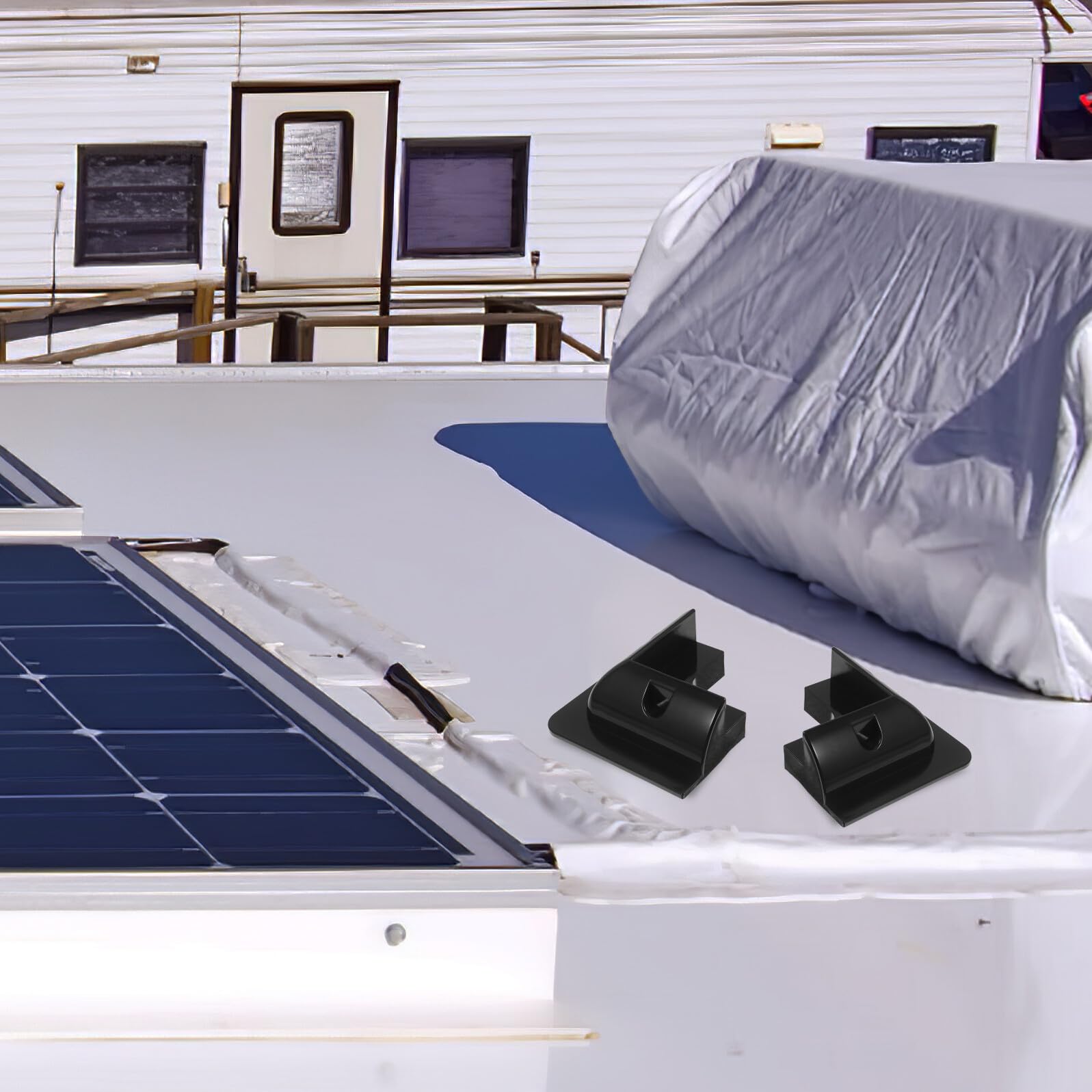 Soporte para Panel Solar Rv sin Taladro Montaje Fácil con Estructura Ventilada Resistente y Seguro Kit para Caravanas y Color Negro