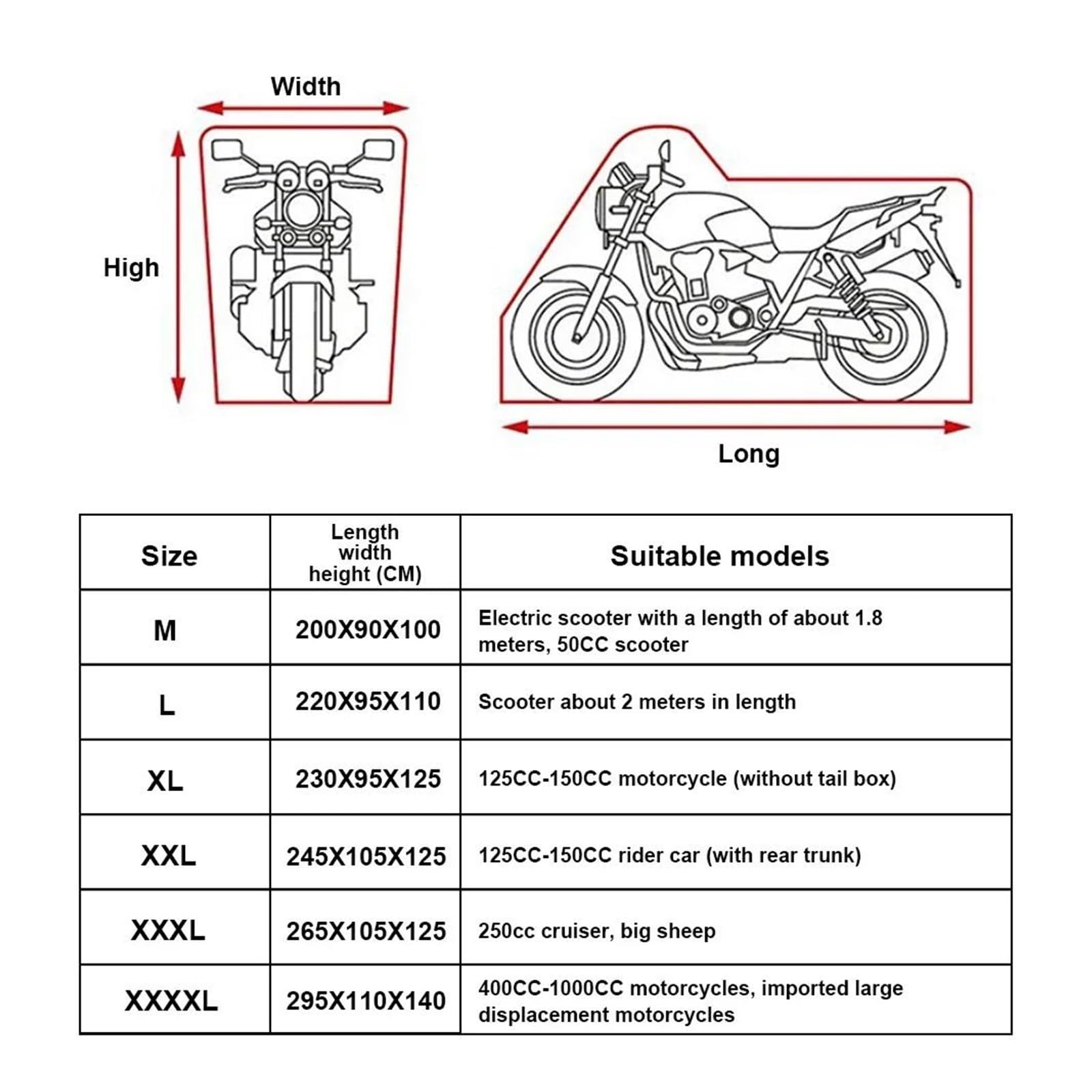 Pokrowiec Na Motocykl Wodoodporny Ochrona Zewnętrzna Przed Kurzem I Zanieczyszczeniami 210D Gruby Oxford M-XXXXL(XXL 211-220cm)